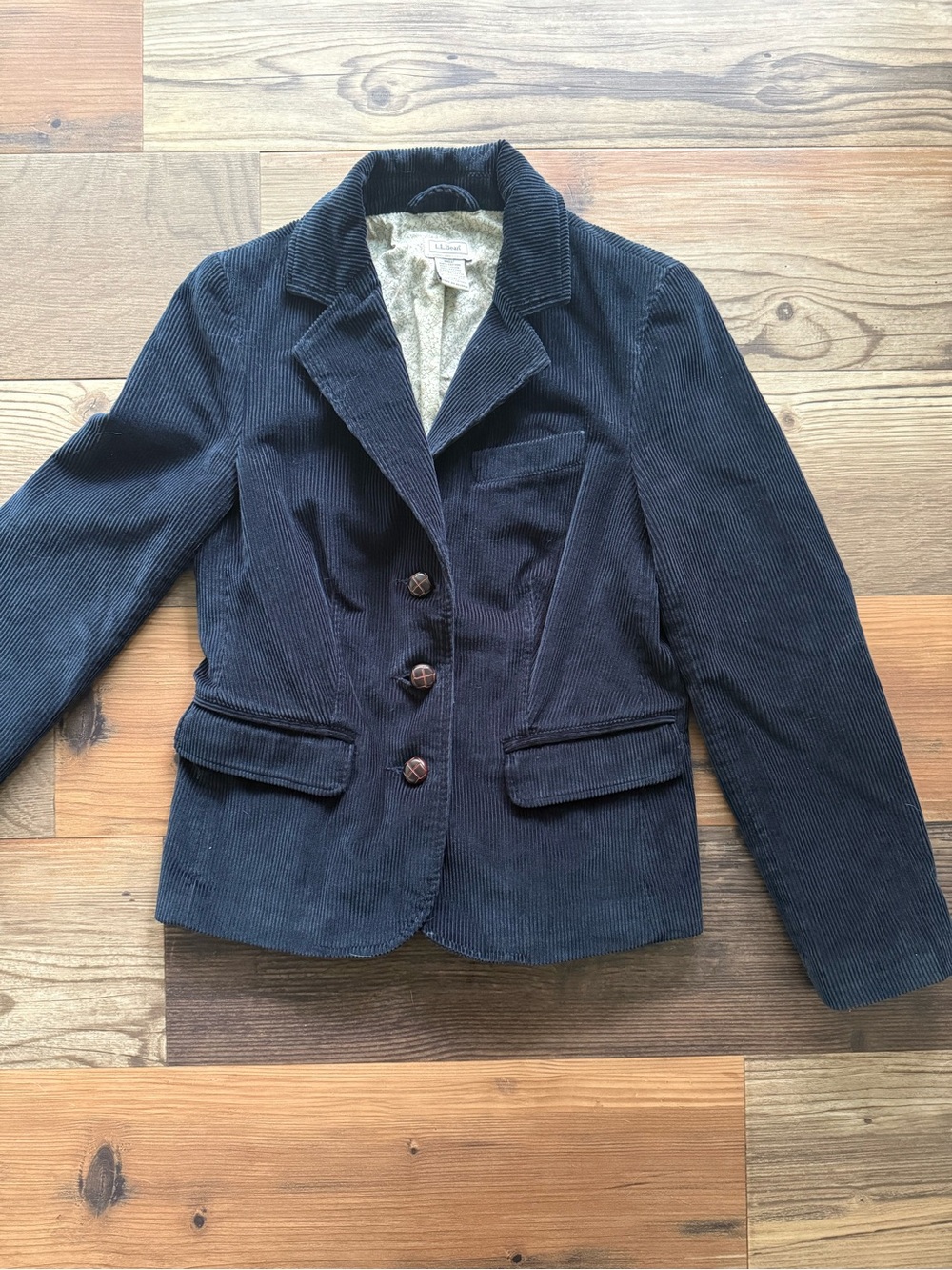 L.L. Bean Women's Sz6 Dark Navy Corduroy Botanical Lining Blazer Academia Preppy - Picture 2 of 7